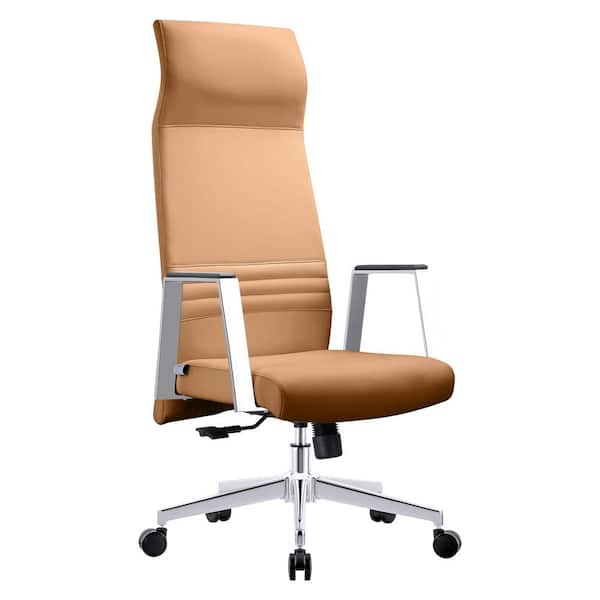 Leisuremod Aleen Mid-Century Modern High-Back Leather Office Chair with Adjustable Height, Tilt and Swivel (Acorn Brown)