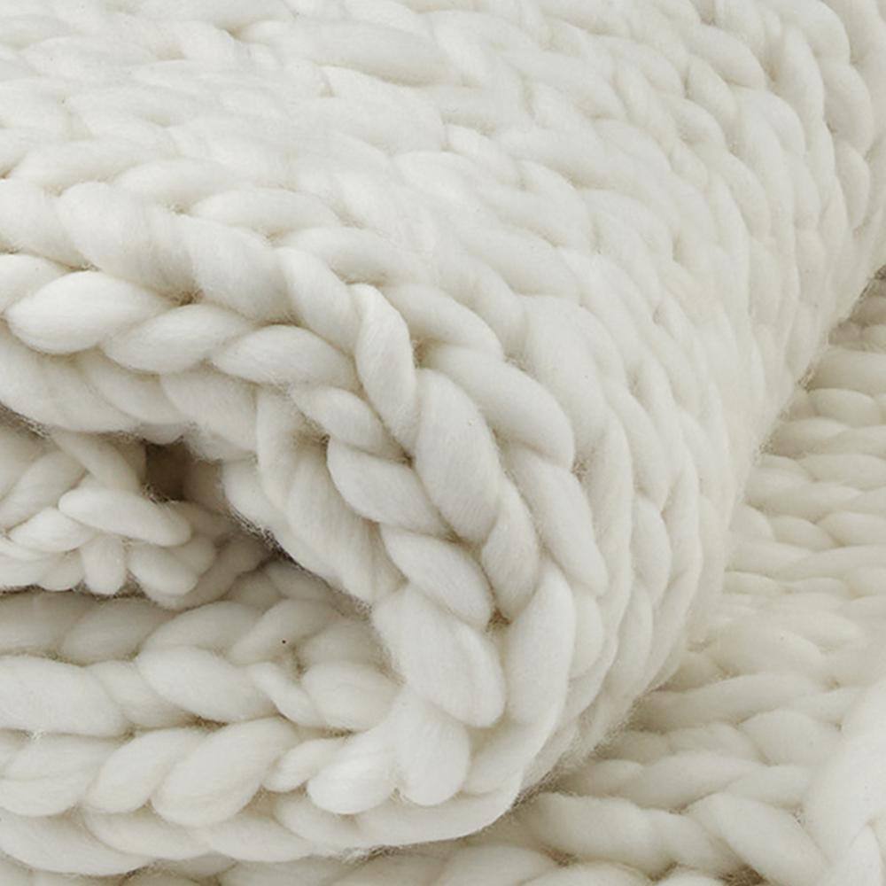 Luxurious Hand-Knitted Cozy Cotton Throw - White 11"