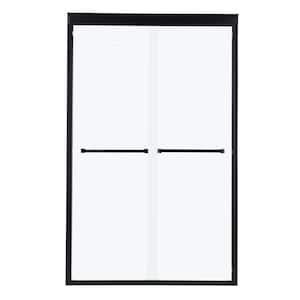 48in.  W x 76in.  H Enclosure Bypass Double Sliding Framed Shower Door in Matte Black with 3/8 in. Clear Glass,Towel Bar