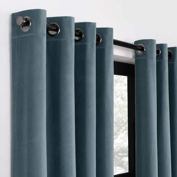 Mist Blue Cotton Velvet Window Curtain Panel with Lining 48x120