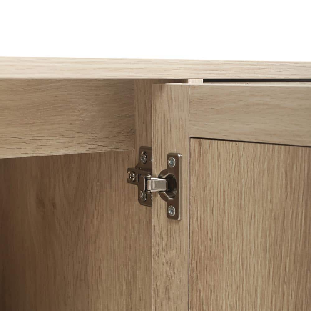 Light Brown MDF and Pine Wood 4-Door Pantry Organizer Cabinet