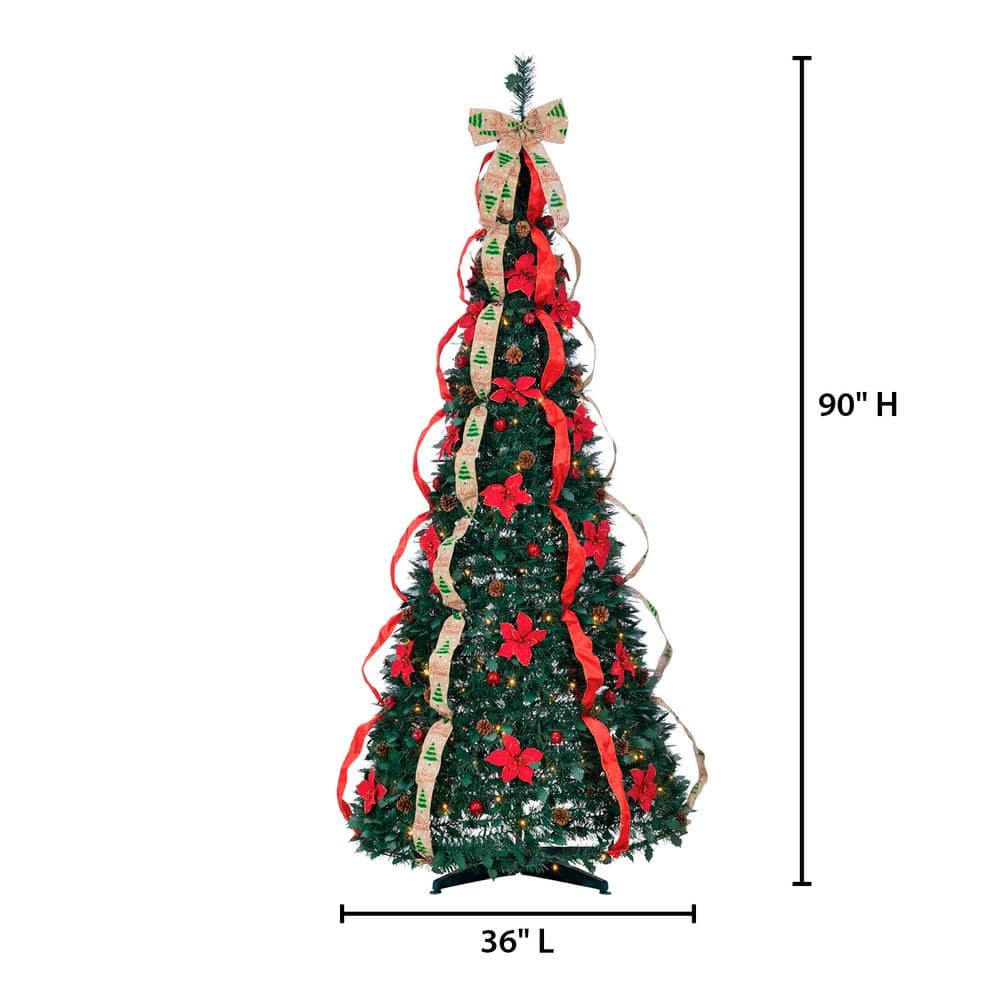 7.5 ft Pre-Lit Green Pine Christmas Tree with Red and Gold Decorations