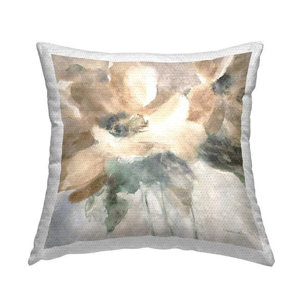 Abstract Beige Flower Blossoms Beige Square Outdoor Throw Pillow