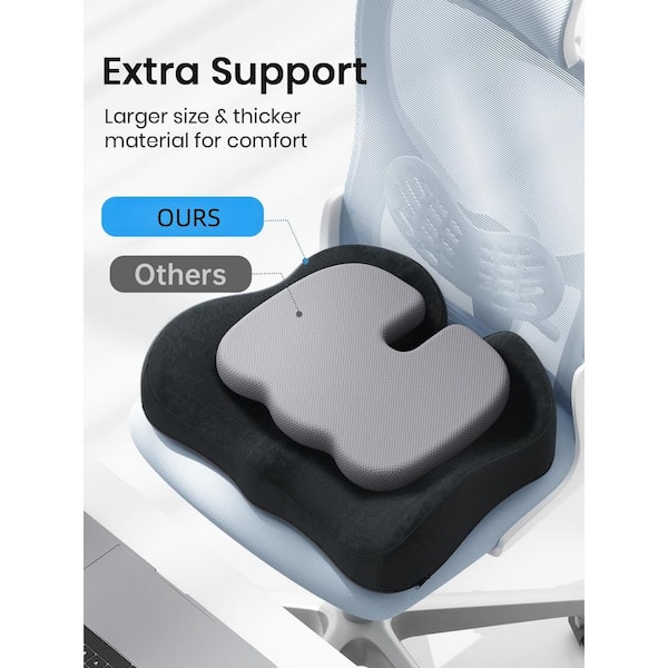 Black Memory Foam Seat Cushion with Contoured Design for Office