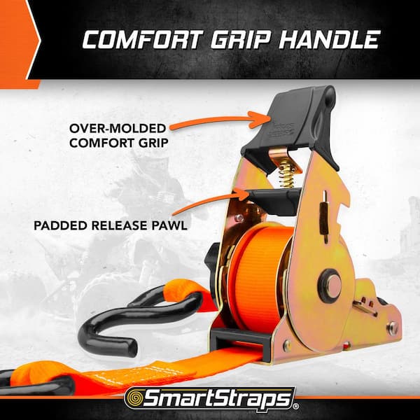 10 ft. x 1.5 in. Orange Retractable Ratchet Tie Down Straps with 1,000 lb. Safe Work Load - 4 Pack