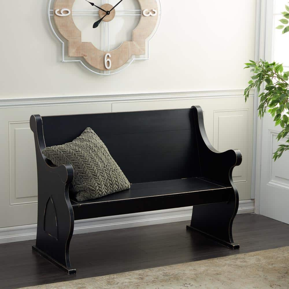 DecMode 50  x 36  Black Wood Storage Bench with Scrolled Armrests  1-Piece