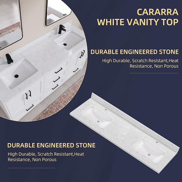 Zeafive Cala 60 in. W x 22 in. D Engineered Stone White