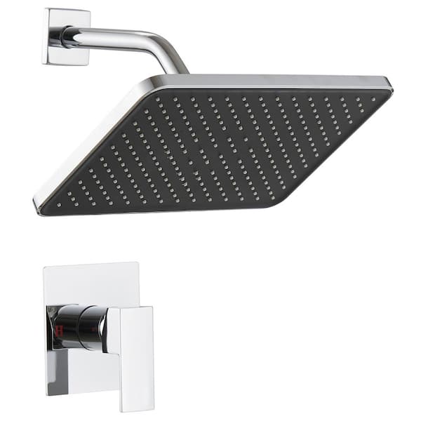 BWE Single Handle 1-Spray Square Shower Faucet Set 2.5 GPM with High Pressure Shower Head in Polished Chrome(Valve Included)