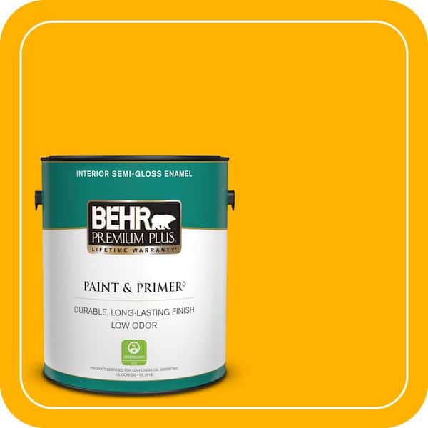 BEHR PREMIUM PLUS 1 gal. #310B-7 Saffron Thread Semi-Gloss Enamel Low ...