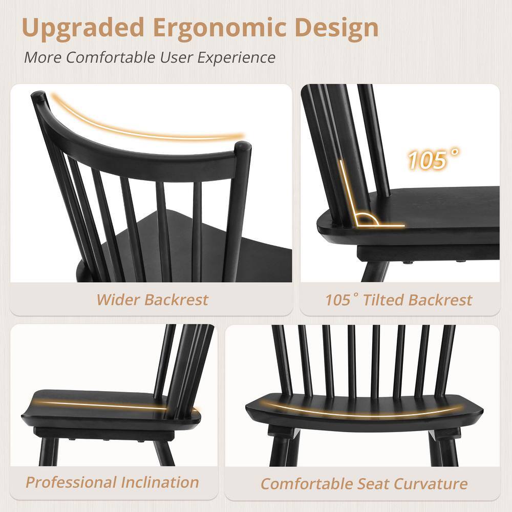 Black High-Back Wood Windsor Side Chairs, Set of 2
