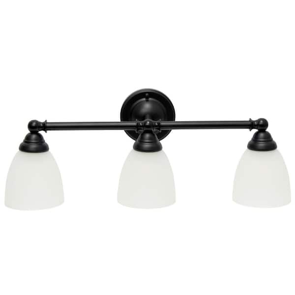 Lalia Home 25 in. Black 3-Light Metal and Translucent Glass Shade Vanity Uplight Downlight Wall Mounted Fixture