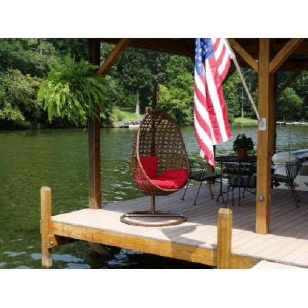 JLIP - Brown Rattan Patio Swing Chair with Stand and Red Cushions