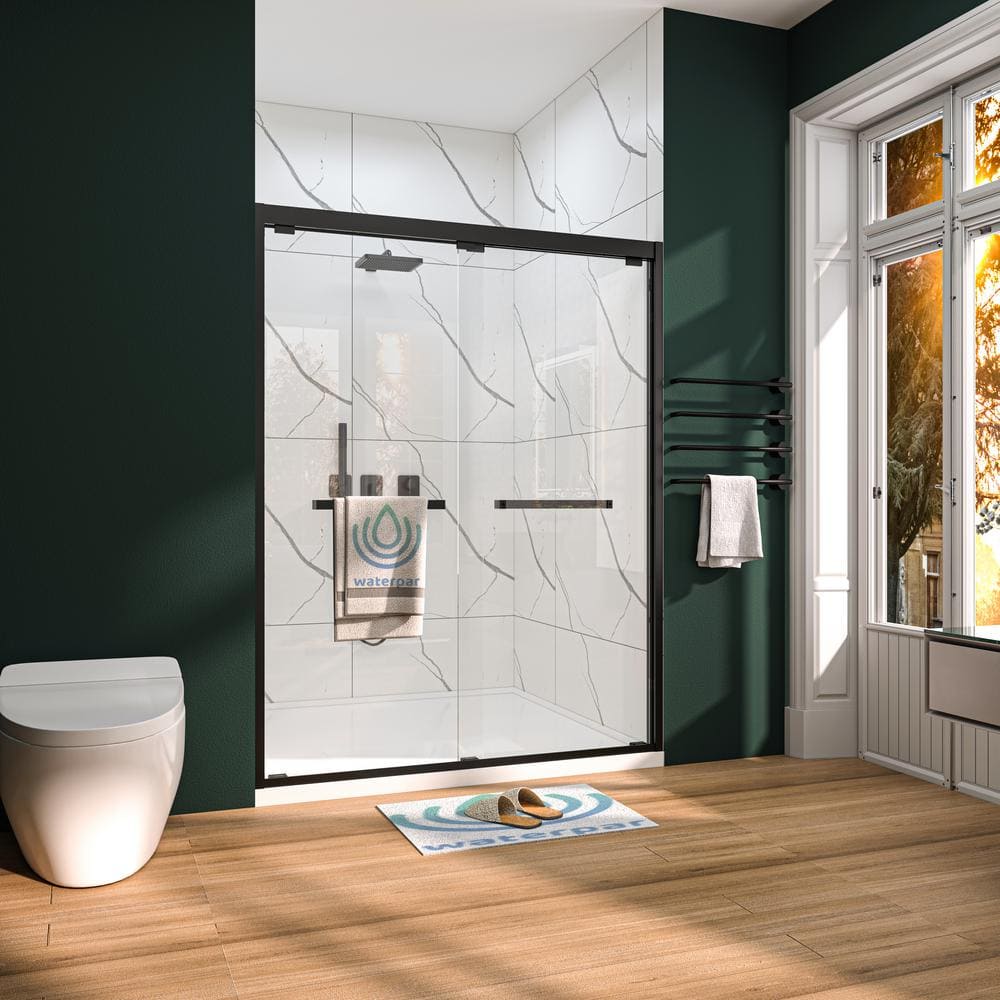60'' Matte Black Double Sliding Frameless Shower Door with Clear Glass