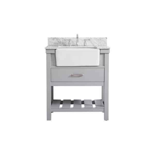 Unbranded Timeless Home 30 in. W x 22 in. D x 34.13 in. H Bath Vanity in Grey with Carrara Marble Top with White Basin