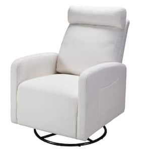 Black Metal 360° Swivel Upholstered Outdoor Recliner Chair with Beige Cushion