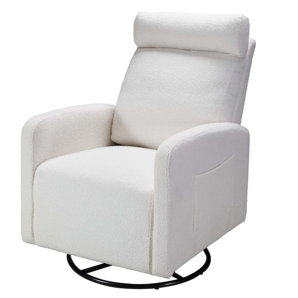 Tenleaf Black Metal 360° Swivel Upholstered Outdoor Recliner Chair with Beige Cushion