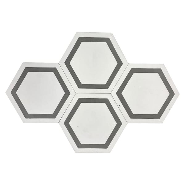 Unbranded KCT 05 White, Dark Grey 8 in. x 9 in. Hexagon Handmade Floor/Wall Cement Tile (5.28 sq. ft./Box)