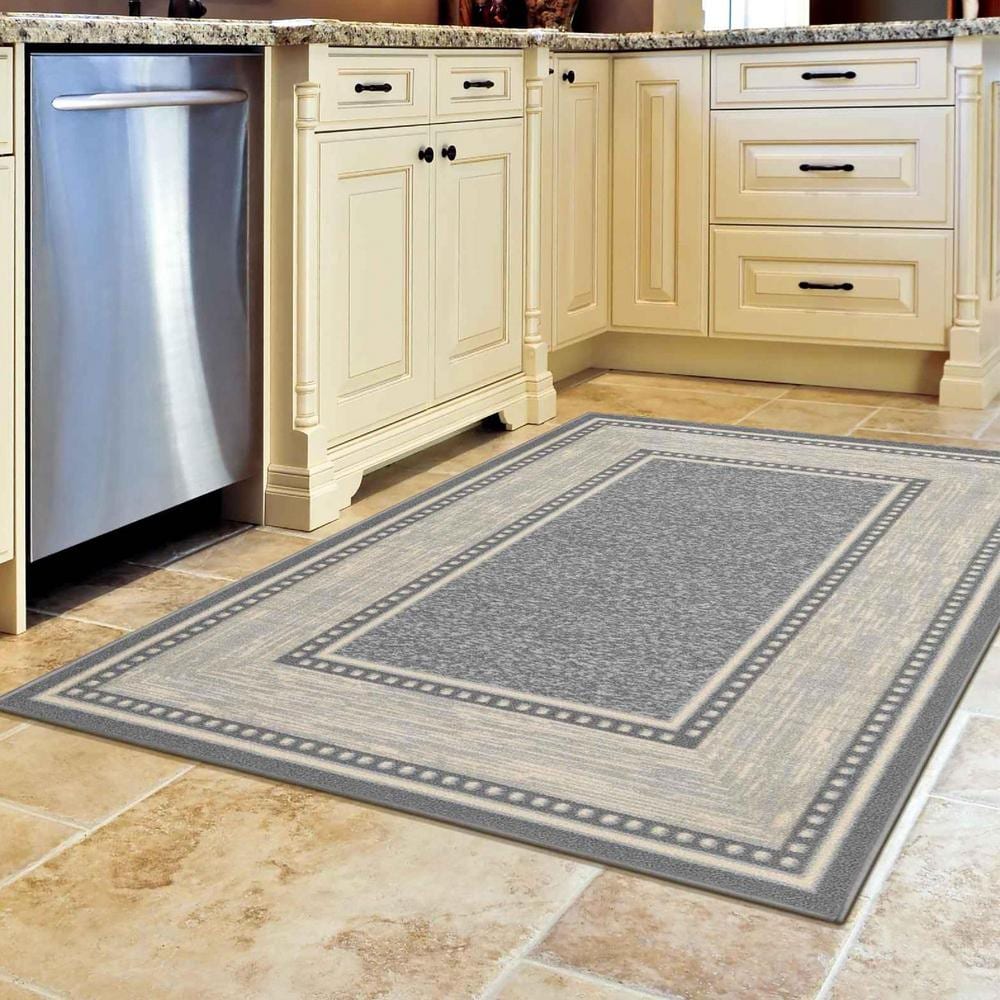 Light Gray Rectangular Synthetic Washable Area Rug