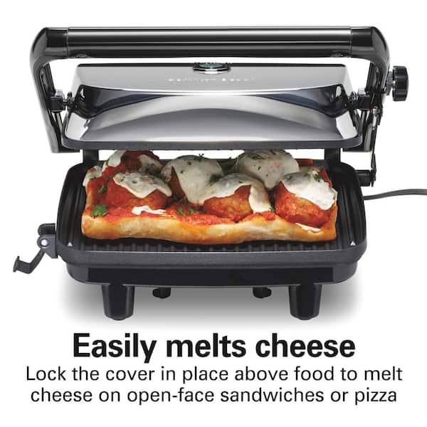 Hamilton Beach 1400 W Chrome Non-Stick Panini Press 25460MN - The