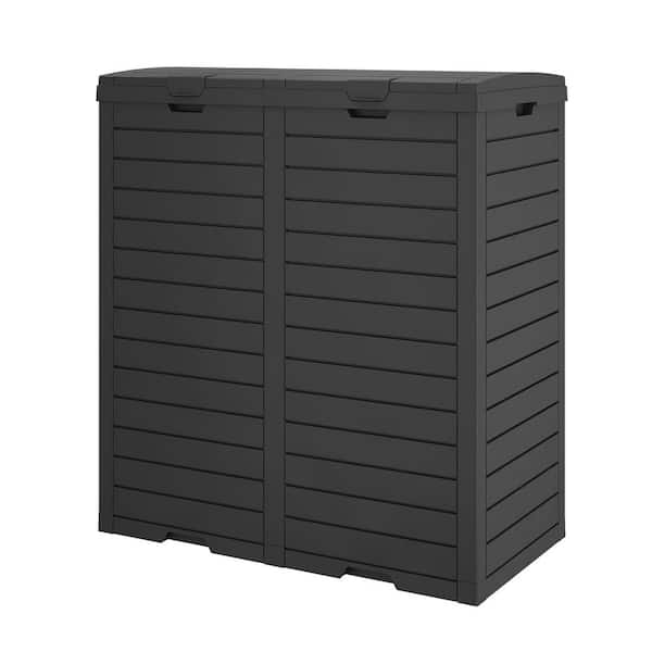 30.7 in. W x 16.3 in. D x 33.9 in. H Black Resin Trash Can Storage with Lid, Waste Bin for Patio Garden Backyard Kitchen