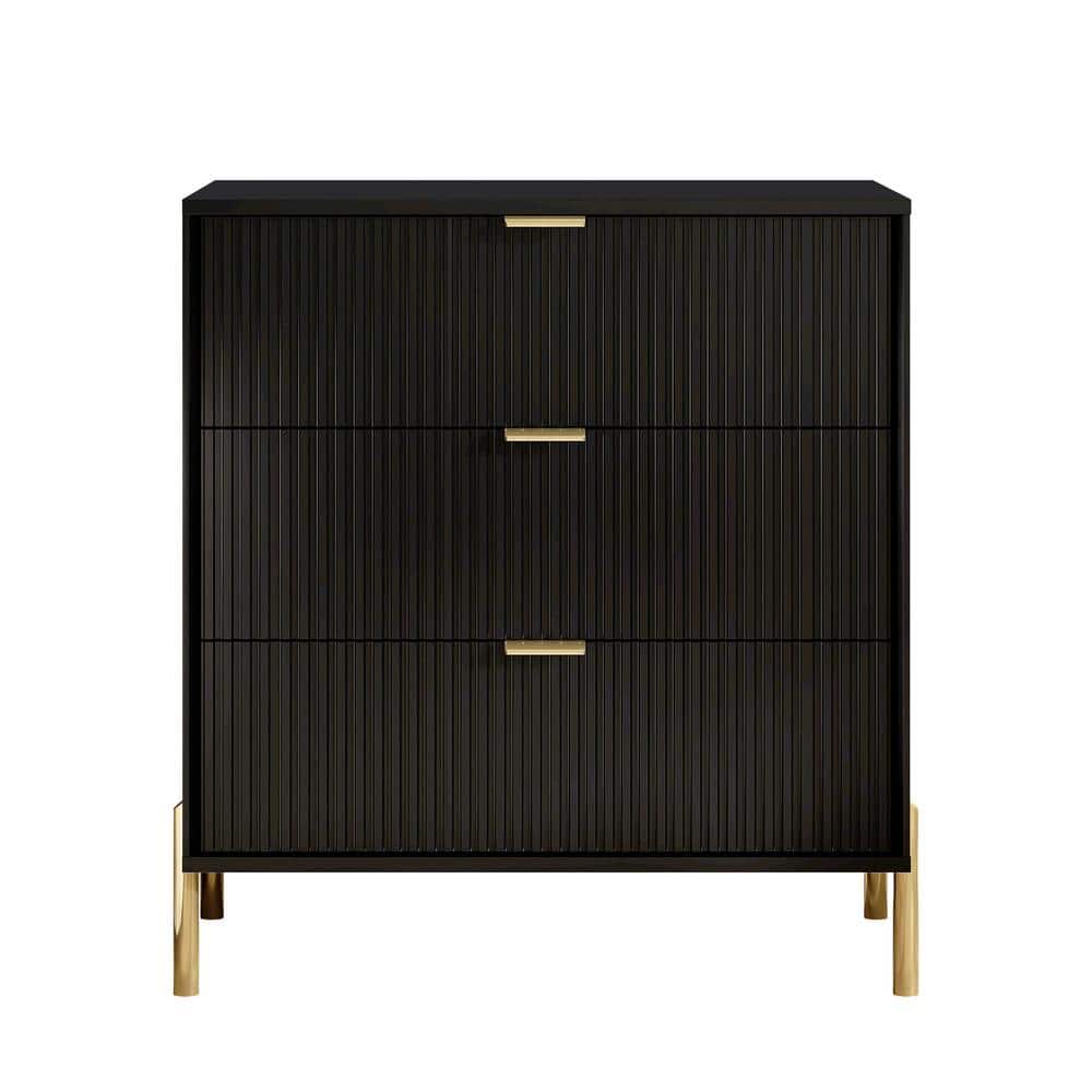 Festivo 2pc Modern Elegance 3 Drawer Nightstands Side Table Set Black