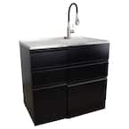 All-in-One 44.8 in. x 22 in. x 35 in. Metal Drop-In Laundry/Utility Sink and Cabinet in Black