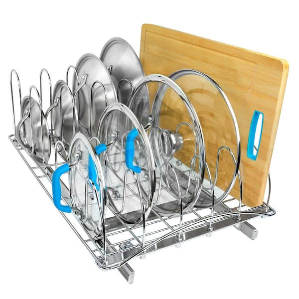 Pull Out Pot Lid and Cookie Sheet Organizer for Cabinet, Lifetime Ltd. Warranty, 14W x 21D, Chrome