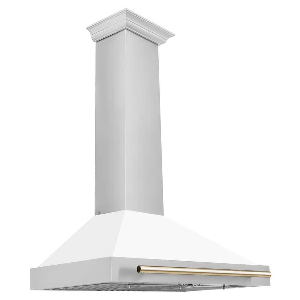ZLINE Kitchen and Bath Autograph Edition 36 in. 400 CFM Ducted Vent Wall Mount Range Hood in Stainless Steel, White Matte & Polished Gold, Brushed 430 Stainless Steel & Polished Gold -  KB4STZ-WM36-G