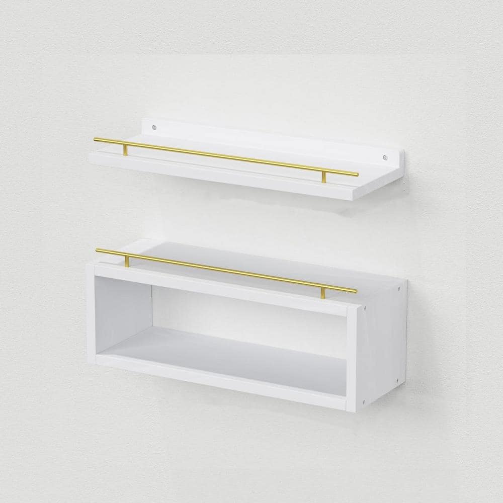 15.7 in. W x 6 in. D Decorative Wall Shelf, White Gold Floating Shelf with 