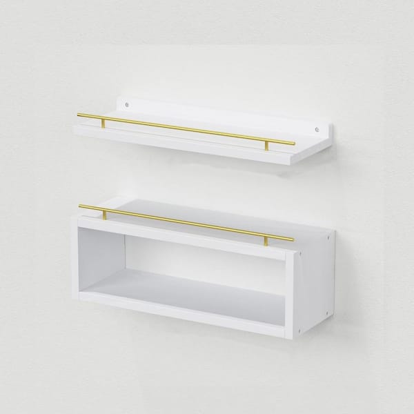 Cubilan 15.7 in. W x 6 in. D Decorative Wall Shelf, White Gold Floating Shelf with Extra Cube Shelf