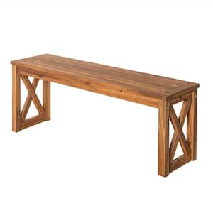 Acacia Wood X-Frame Patio Bench in Brown