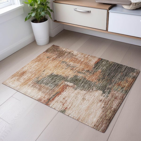 Mayfield Premium Machine Washable Abstract AMF1068 Terracotta 2 ft. x 3 ft. Area Rug