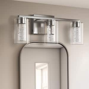 3-Light Brushed Nickel Integrated LED Bathroom Vanity Light Dimmable White/Neutral/Warm Light with Clear Glass Shade