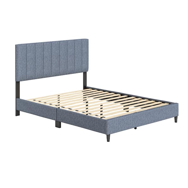 Boyd Sleep Leah Linen Panel Upholstered Platform Bed Frame, Blue, Queen ...