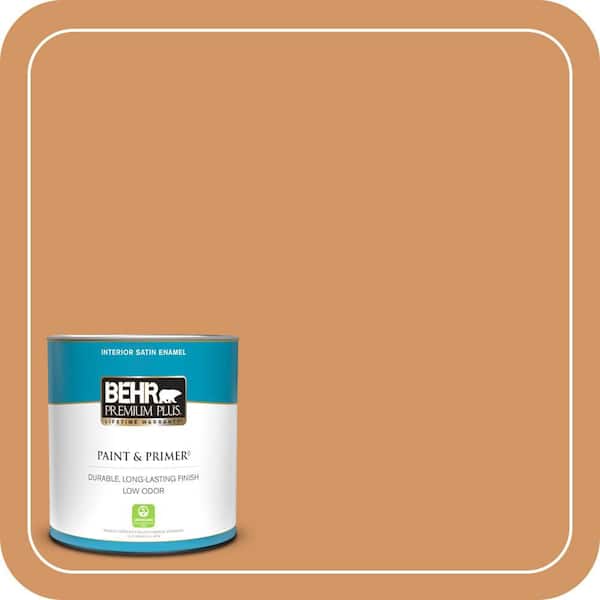 BEHR PREMIUM PLUS 1 qt. #280D-5 Glazed Pecan Satin Enamel Low Odor Interior Paint & Primer