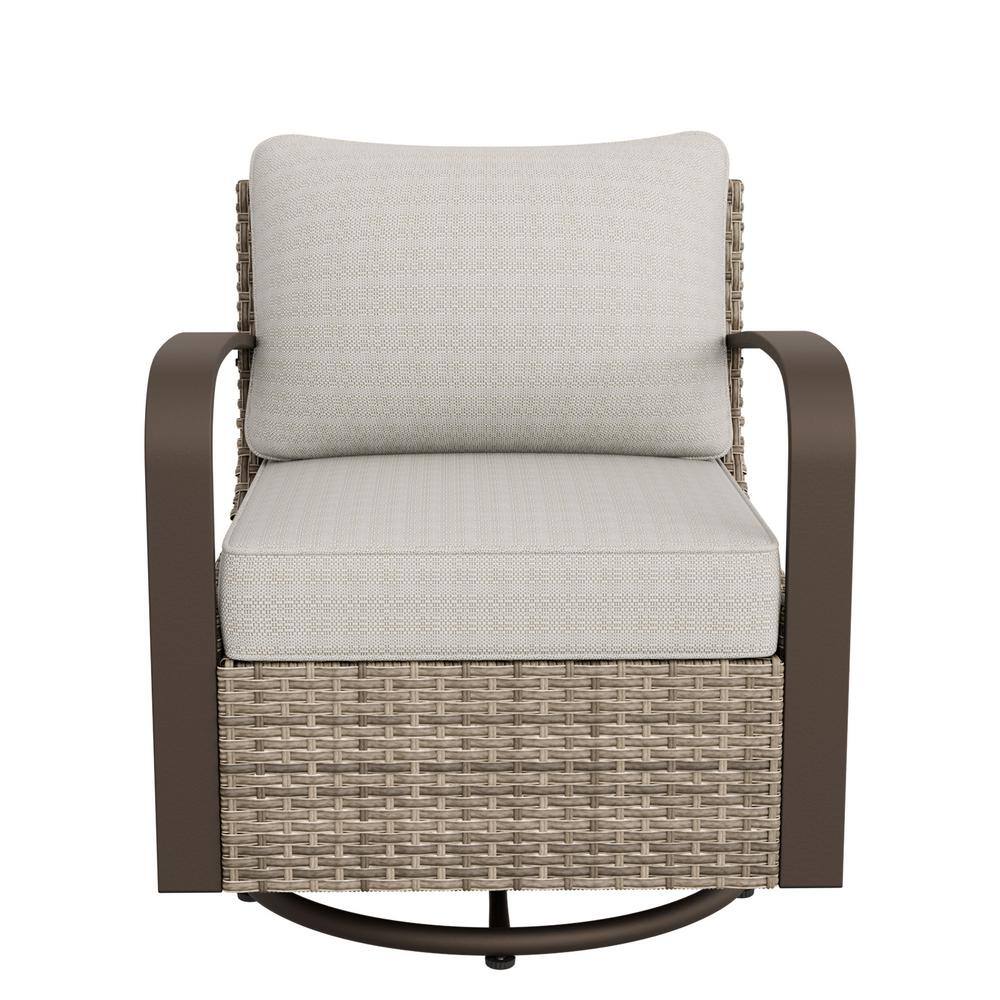 Beige and Brown Steel Wicker Swivel Rocking Chair with Cushions