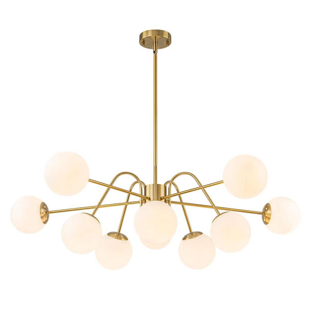 43.31 in. 10-Light Gold Sputnik Chandelier with Milk Glass Globe Shade, Large Pendant Light Fixture for Living Room price history on PriceWatchPro