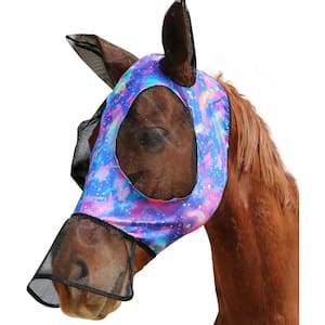 Ultra Lightweight Horse Fly Mask Long Nose with Ears Colorful Dots in L Full Size