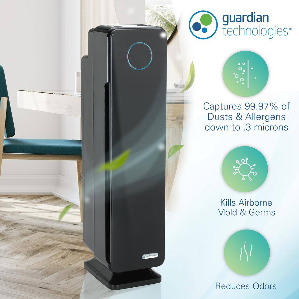 Black 28" Energy Star HEPA Air Purifier with UV-C Light
