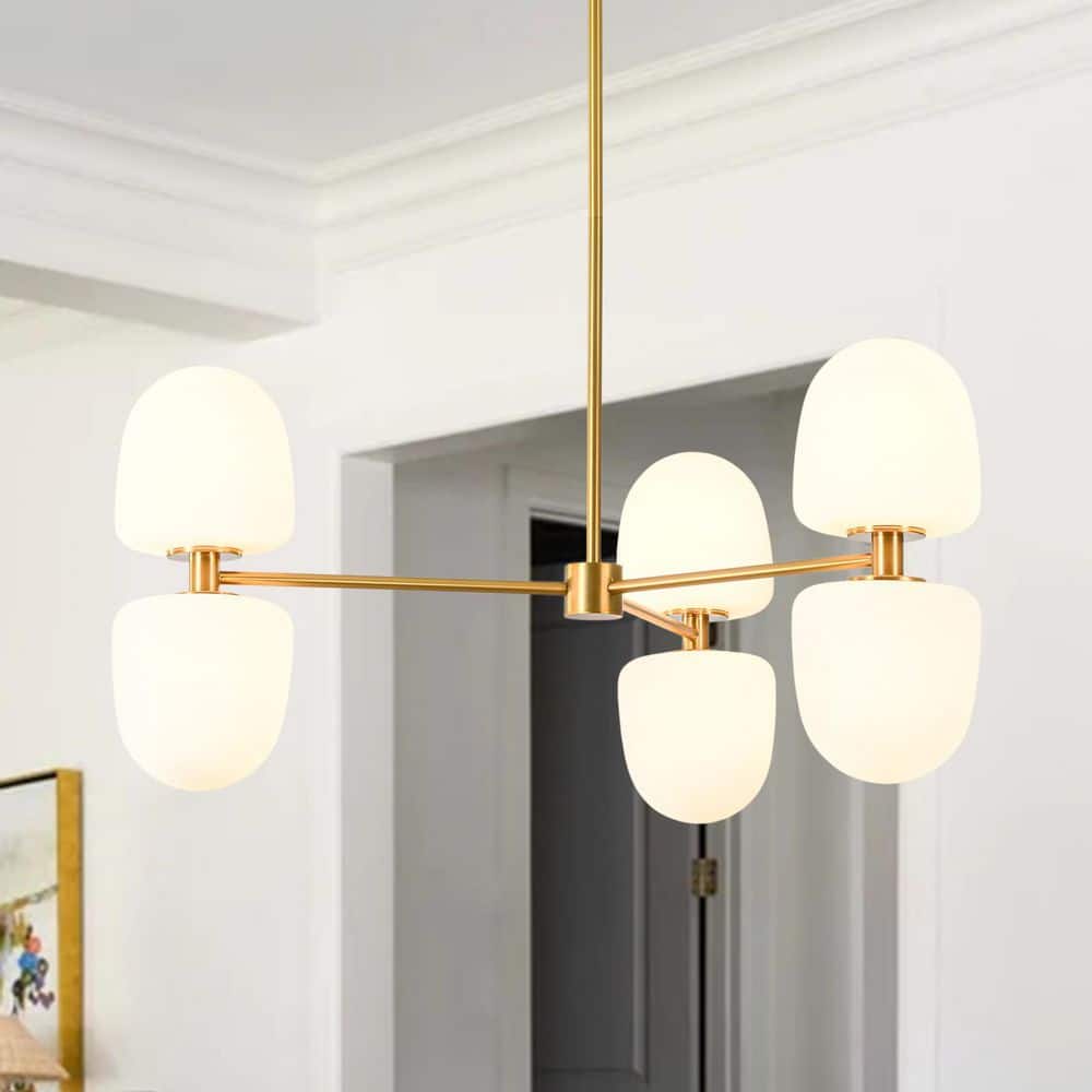 Melo 31.5 in. 5-Light Modern Brushed Gold Linear Branch Island Chandelier with Tierd Milk Glass Shades price history on PriceWatchPro