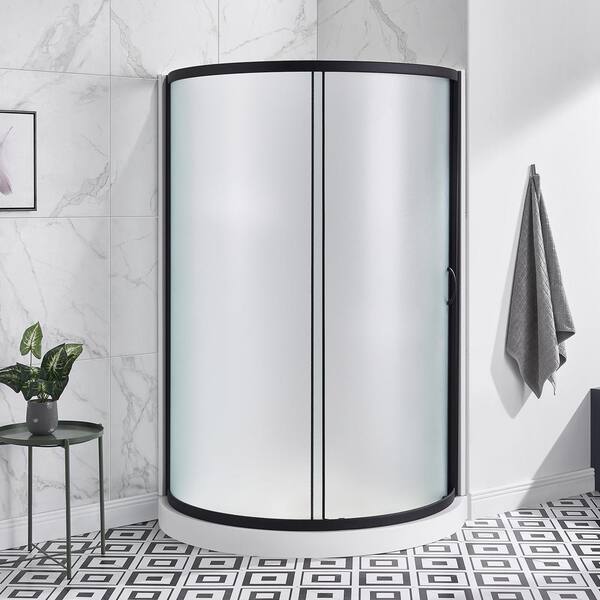 OVE Decors Breeze 34 in. L x 34 in. W x 76.97 in. H Corner Shower Kit with  Clear Framed Sliding Door in Black and Shower Pan 15SKC-BREE34-BL - The  Home Depot