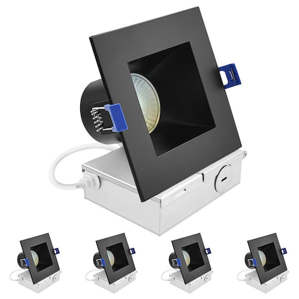 4 in.Square Integrated LED Recessed Light J-Box 12W 5CCT 840LM Dimmable Canless Downlight Wet Rated IC Rated Black 4Pack