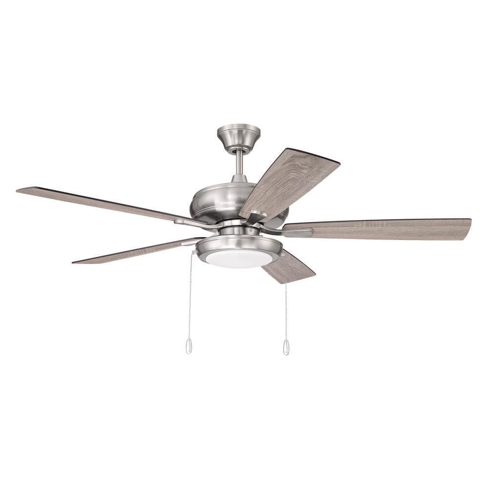 52 in. Brushed Polished Nickel; Driftwood/Walnut Blades Angled Mount Standard Ceiling Fan w/ Integrated LED Included price history on PriceWatchPro