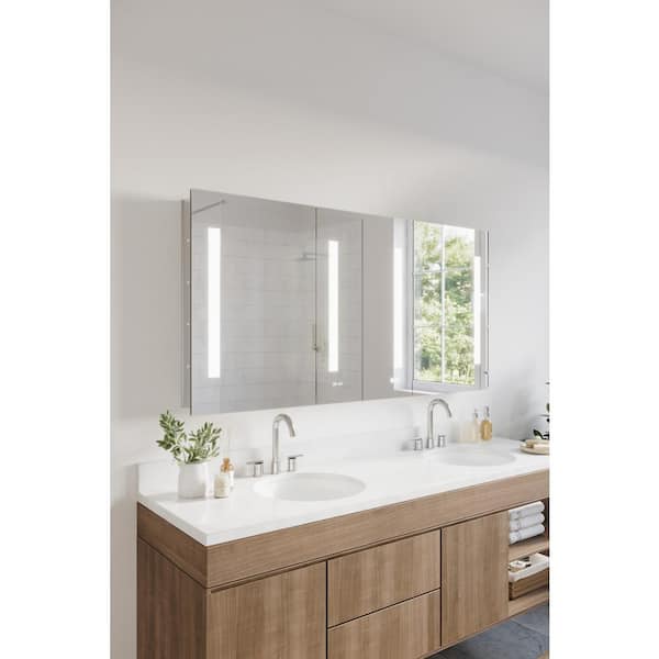 Fresca Tiempo 60 in. W. x 30 in. H Rectangular Moisture-resistant Aluminum Medicine Cabinet with Mirror and LED Lighting