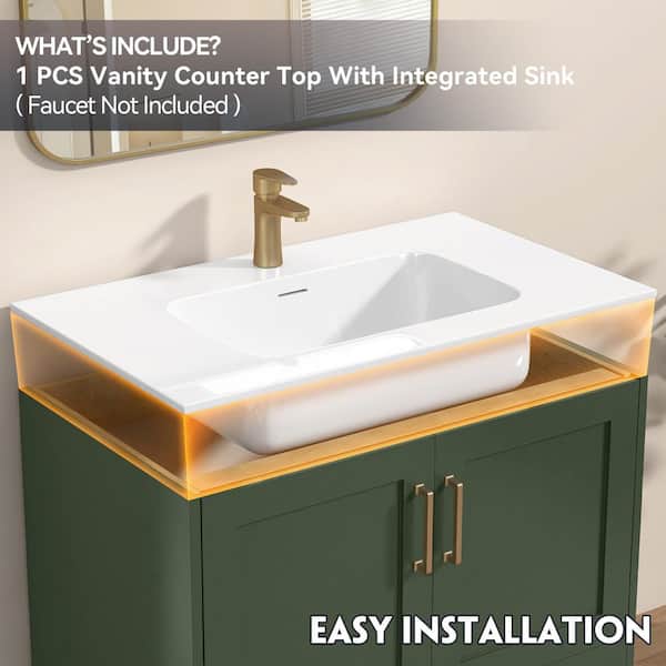 Zeafive 36 in. W x 22 in. D Solid Surface Vanity Top in Pure White