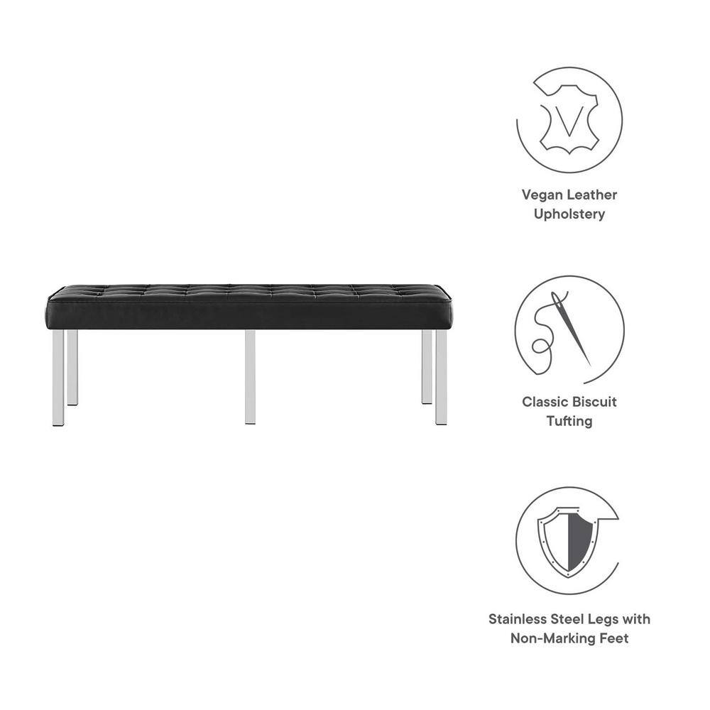 Black Tufted Vegan Leather Bench with Stainless Steel Legs