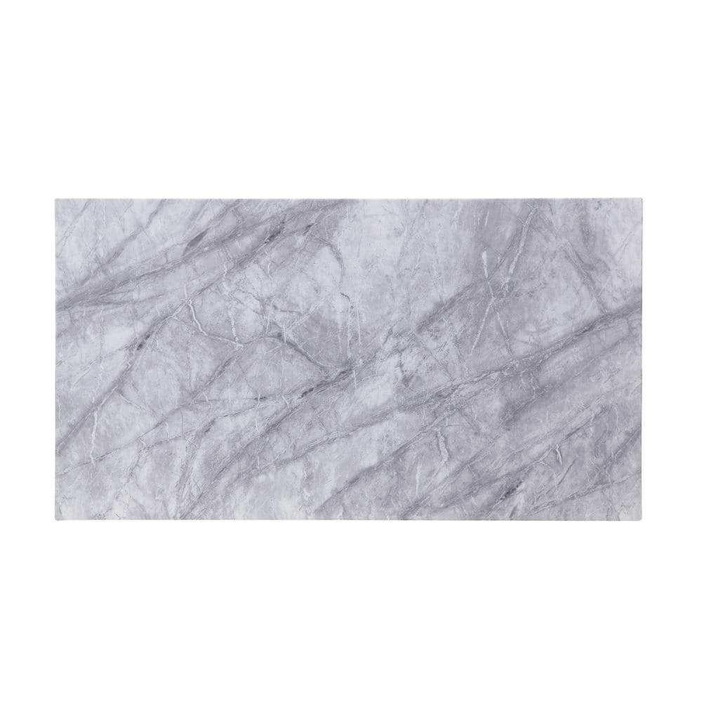 Elegant 54'' Light Grey Marble & Mirrored Silver Coffee Table