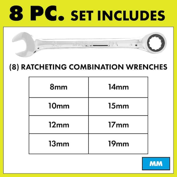 8-Piece Metric Ratcheting Combination Wrench Set