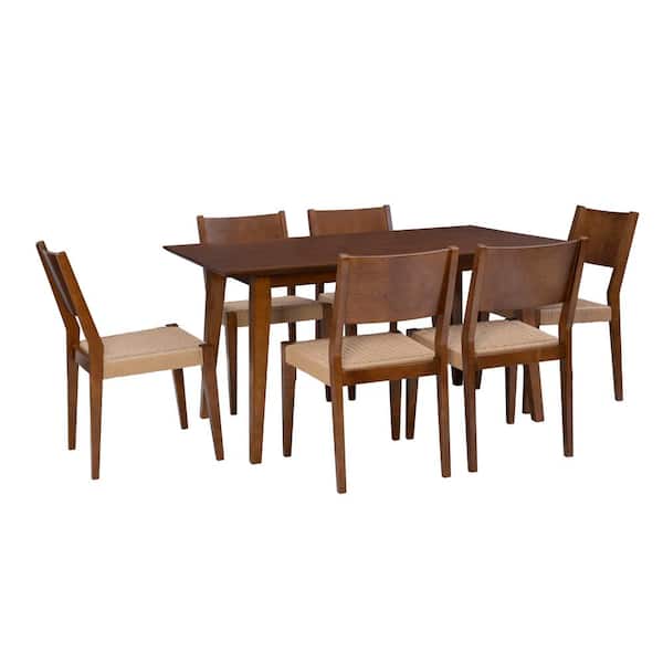 Linon Home Decor 7-Piece Marlene Brown Wood top Table Dining Set