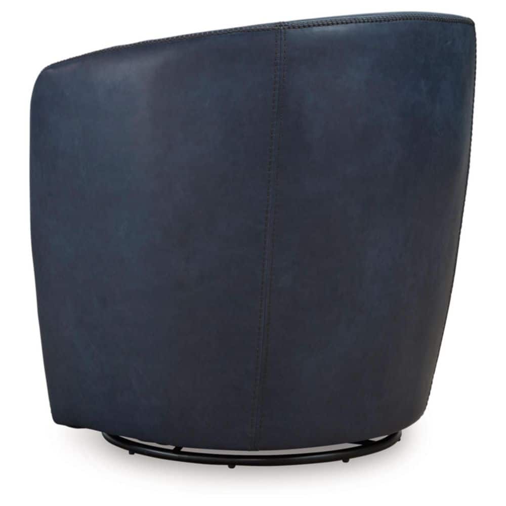 Blue Leather Barrel Back Swivel Chair